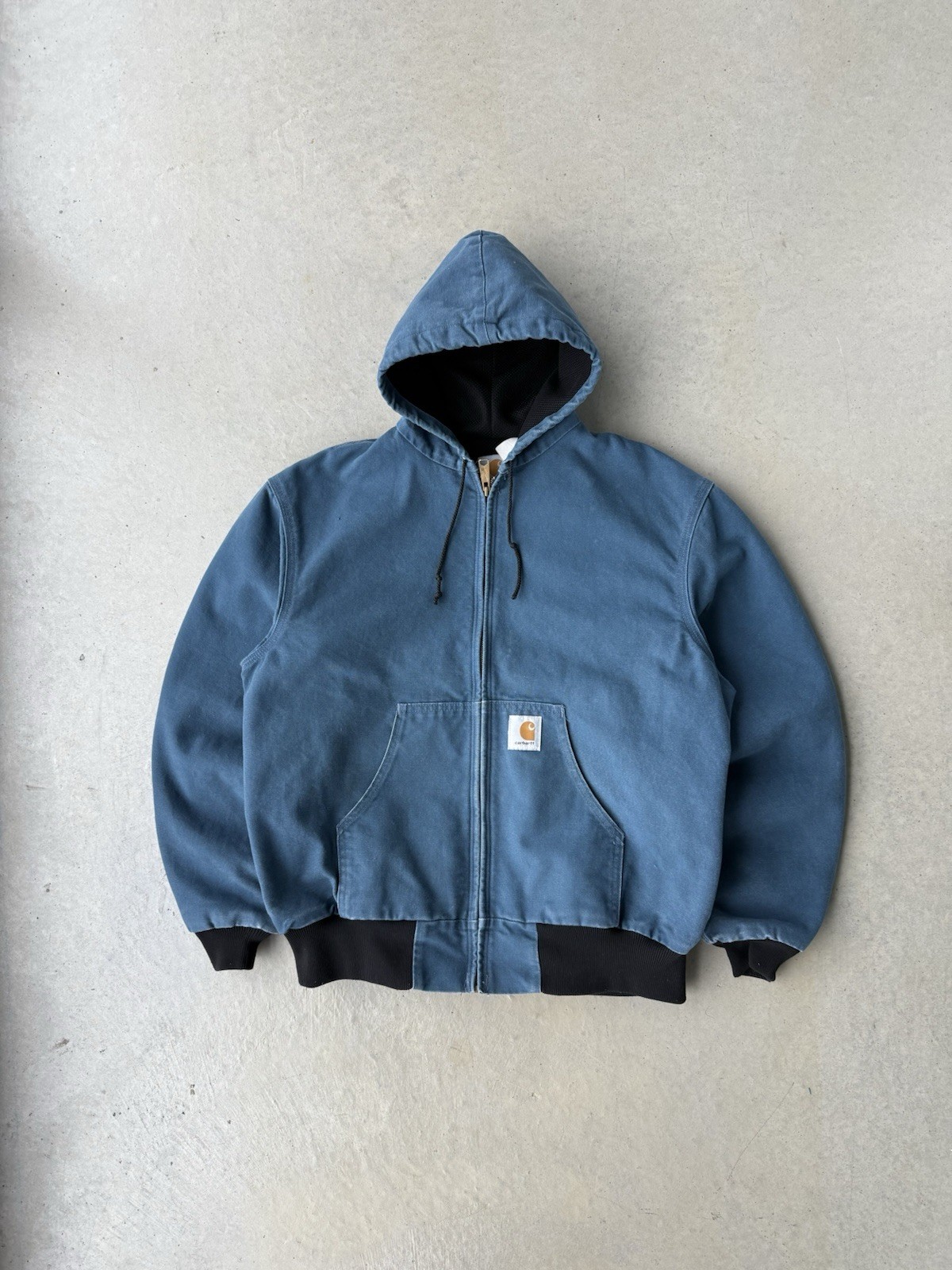 Vintage 90s Carhartt JR1015 Blue Zip Up Hooded Workwear Jacket Size X-Large