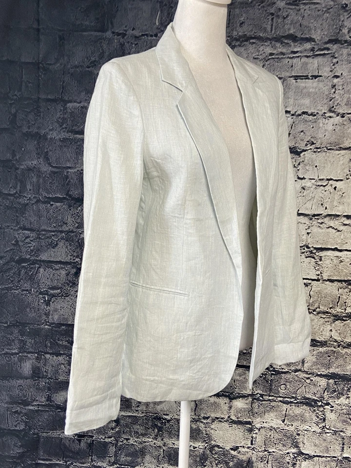 Joie Blazer Mujer 8 Azul Blanco Rayas Lino Algodón Forrado Chaqueta Ligera Foto 2 de 4