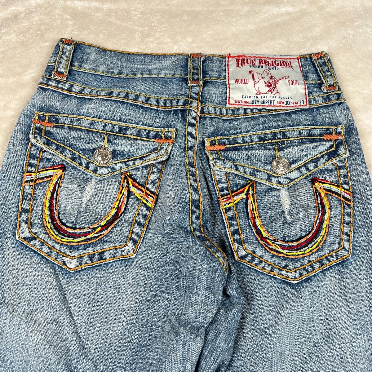 True Religion Jeans Joey Super T Mens Size 30x27 Blue Thick Stitch
