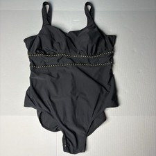 Christina Women Size 18 D Swimsuit One Piece Dark Gray Gold Tone Beads Swimwear