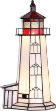 Peggy's Cove Lighthouse Tiffany Style Stained Glass Table Lamp - Red Accent Ligh