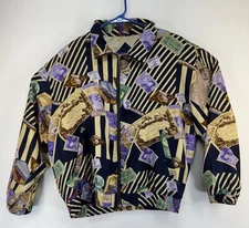 East West Silks Passport Print Jacket Travel Full Zip Womens Size Medium Vtg 80s