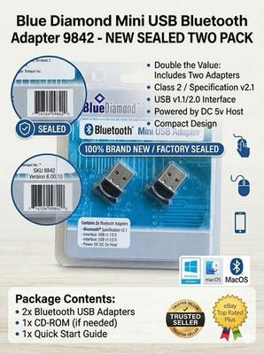 (Lot of 2) Blue Diamond Mini USB Bluetooth Adapter 9842 v2.1 - Brand New  