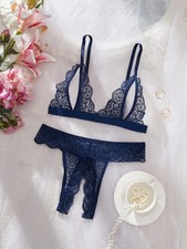 Navy Blue Spitzen-Lingerie-Set, Exquisit und Sexy bei Billig24