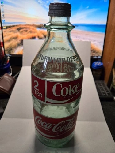 1970s Vintage Coca Cola 2 Liter Empty Glass Coke Bottle 67.6 Fl Oz With Lid Nice
