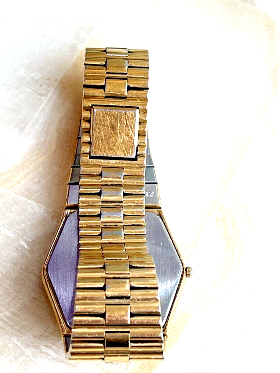 Seiko Lassale Watch Men Gold Tone Gold Dial Date 32mm Octagon 7752