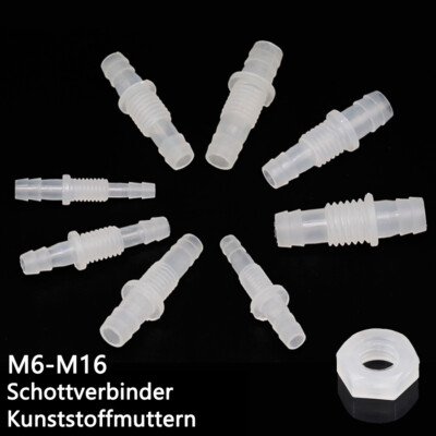 Kunststoff Schlauchtülle Verbinder Außengewinde M6-M16 Gerade Schottverbinder