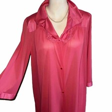 Vanity Fair Vintage Robe Gown Pink Silky Nylon Button Down Babydoll Size Medium