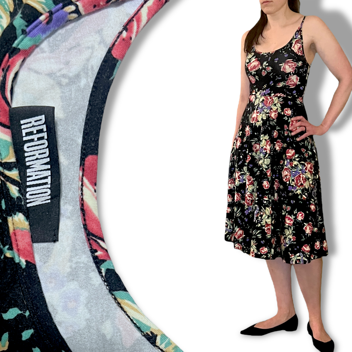 Reformation Cha Cha Fit Flare Midi Dress Bloom Spaghetti Strap Floral  Festival M