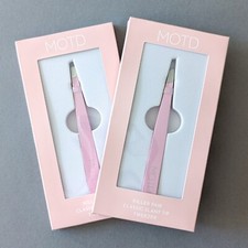 2x MOTD Slanted Tip Precision Tweezers - Stainless Steel in Pink