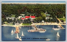 Eagle Inn Water Docks Boats Resort Birdseye Ephraim WI C1930s Linen Postcard W22