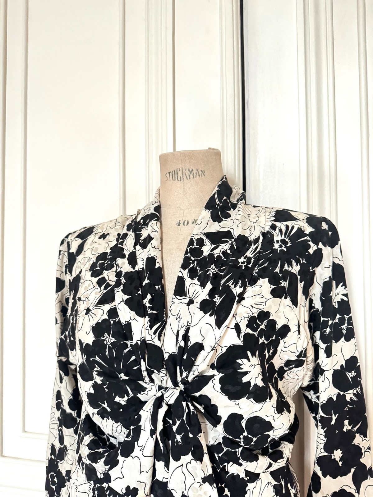 Abito Saint Laurent Paris primavera estate 1986 bianco nero seta floreale taglia 44 M