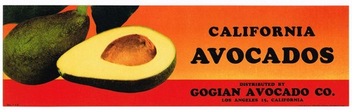 ORIGINAL VINTAGE CRATE LABEL AVOCADO CALIFORNIA GOGIAN 1942 LOS ANGELES - 第 1/1 張圖片