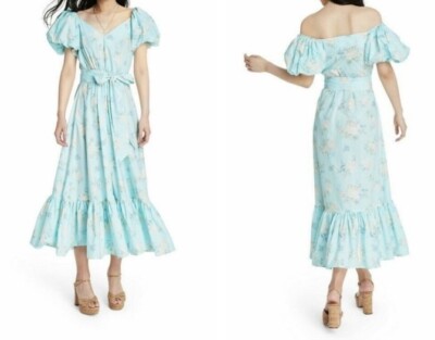 Love Shack Fancy X Target Estelle Blue Floral Puff Sleeve Midi Dress Size  12 | eBay