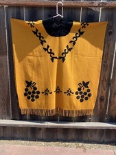 Handmade Mexican/Aztec Influenced Poncho, Sarape, Artisan Blended Wool/ Velvet