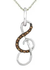 925 Sterling Silver Music Note Pendant Chocolate Brown Diamond Treble Clef .10ct