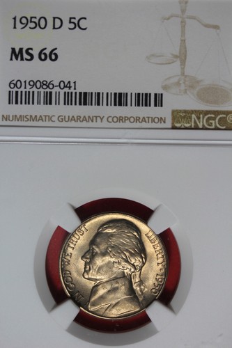 1950 D- NGC 5 MS66 JEFFERSON NICKEL #B48666