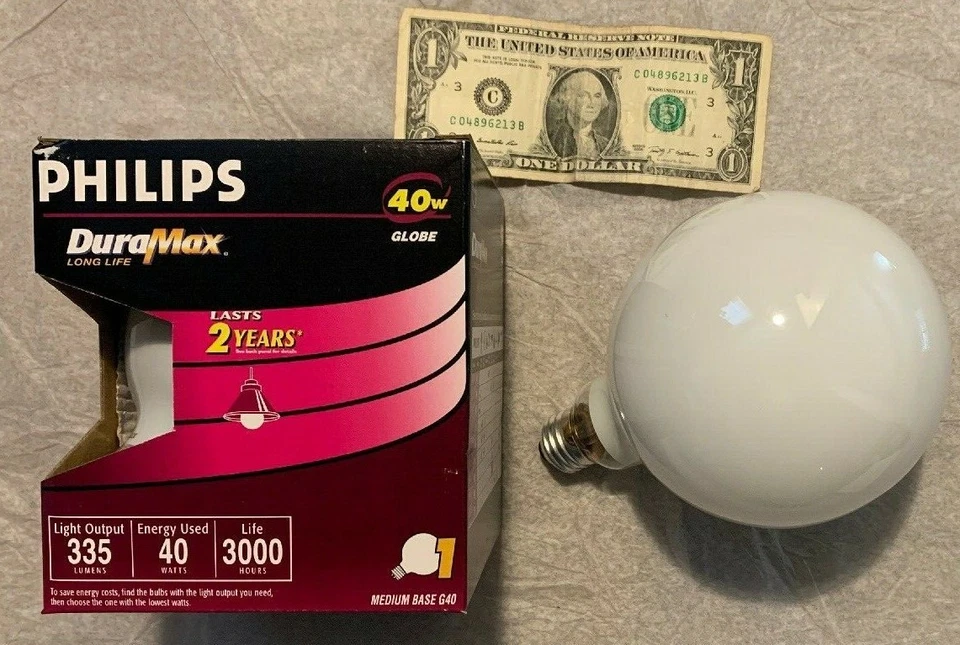 2 PHILIPS DURAMAX LONG LIFE 40 WATT G40 5" DIAMETER - Image 2 of 4