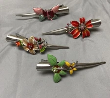 RHINESTONE FLORAL DUCK BILL HAIR CLIPS Lot Of 4