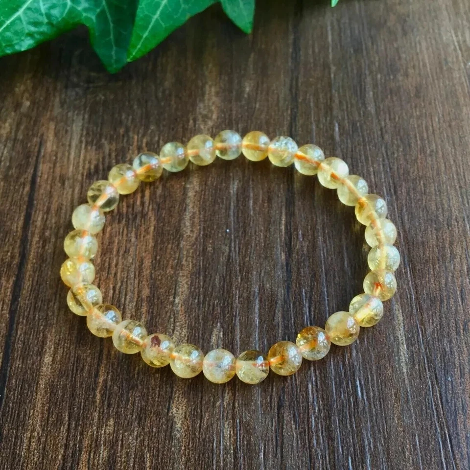 Natural Citrine Crystal Bracelet 6mm Yellow Gemstone Healing Stretch Bracelet - Image 4 of 4