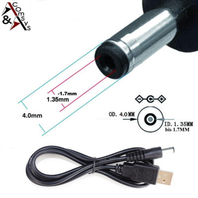 Ladekabel Stromkabel USB zu DC Kabel Maximal 20V Hohl Stecker 4.0x1.35-1.7mm 1M