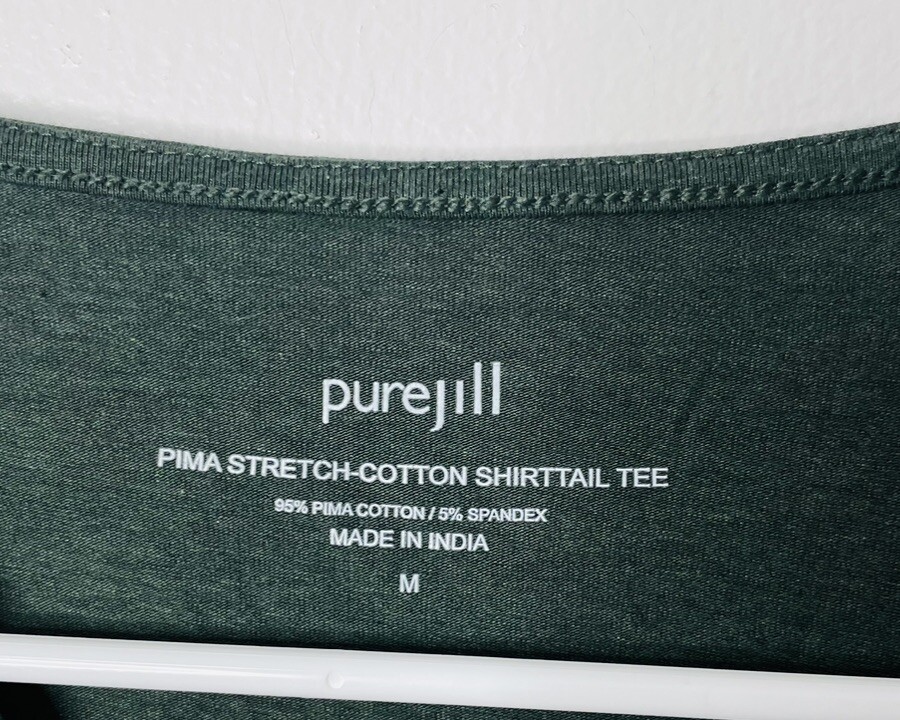 Pure Jill VNeck Stretch Pima Cotton Shirttail Tee LP Green Long Sleeve Stretch eBay