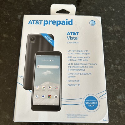 AT&T Vista Prepaid Smartphone Android 13 Black 32GB 2500 mAh 8MP Camera ...