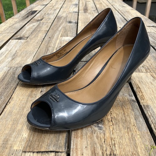 Coach Delilah Peep Toe Pumps Women’s 5.5 B Dark Gray Kitten Heels VGC - Picture 2 of 16