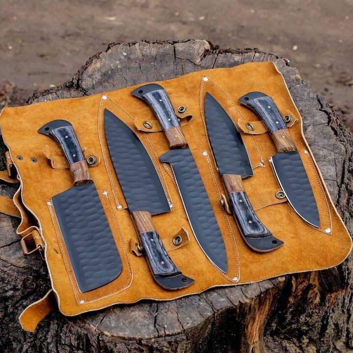 CUSTOM HAND MADE FORGED CARBON STEEL KITCHEN CHEF KNIFE SET W LEATHER BAG 2930