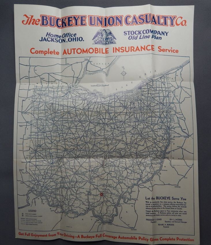 1931 Ohio Road Map Buckeye Insurance Canal Fulton Ohio eBay