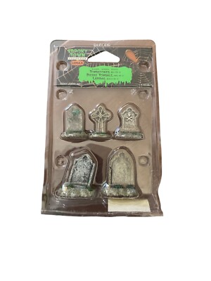 Lemax Spooky Town Tombstones Set of 5 Halloween Grave Accessories #44145 NIP