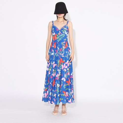 Women Vacation Camisole Long Dress V-neck Printed Floral Split High Waist Dress