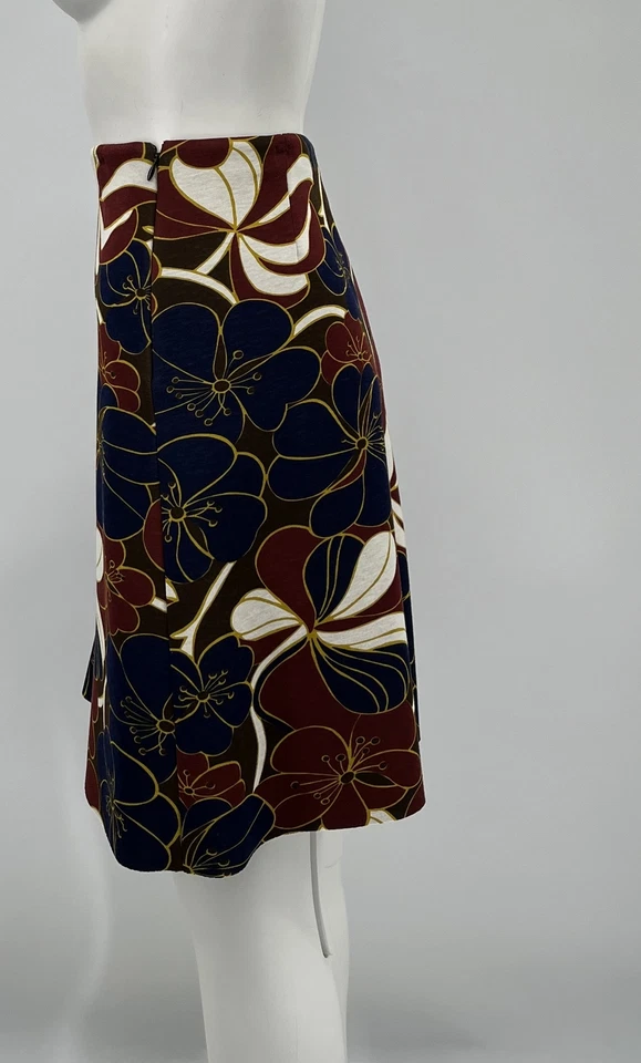 Marni Brown/Navy/Red Floral Print Scuba A-Line Knee Length Skirt sz 40 - Image 2 of 4