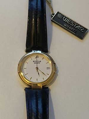 Vintage Westar Uhr 18 K vergoldet 32 mm Lederarmband ungetragen