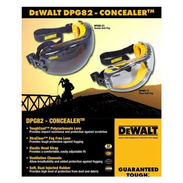1 PR. DeWalt DPG82-11 CLEAR ANTI FOG Protective Over Glasses Safety Goggles Z87+ - Image 4 of 4