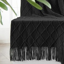 Knitted Throw Blankets for Couch and Bed Soft Cozy Knit Blanket with Tassel B...