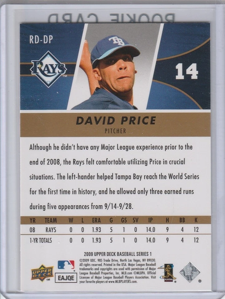 DAVID PRICE ROOKIE CARD 2008 MLB Debut RC TB Rays Baseball Upper Deck RC RED SOX - Изображение 2 из 2