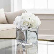 White Roses in Mirror Cube Artificial Plant Hallway, Bedroom, Gift (Home Decor)