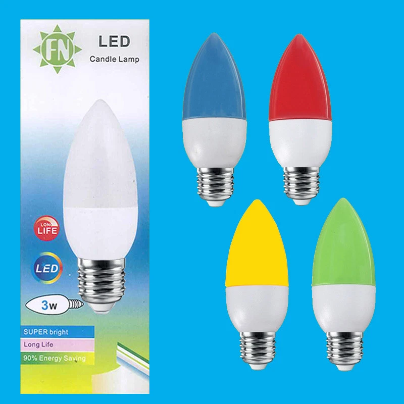 2x 3W LED Coloured ES E27 Candle Light Bulb Lamp Red Yellow Green Blue 85 265V