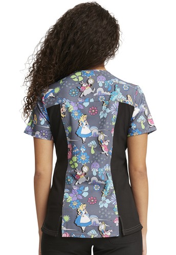 Alice In Wonderland Cherokee Scrubs Tooniforms Disney V Neck Top TF764 ALCE - Picture 3 of 6