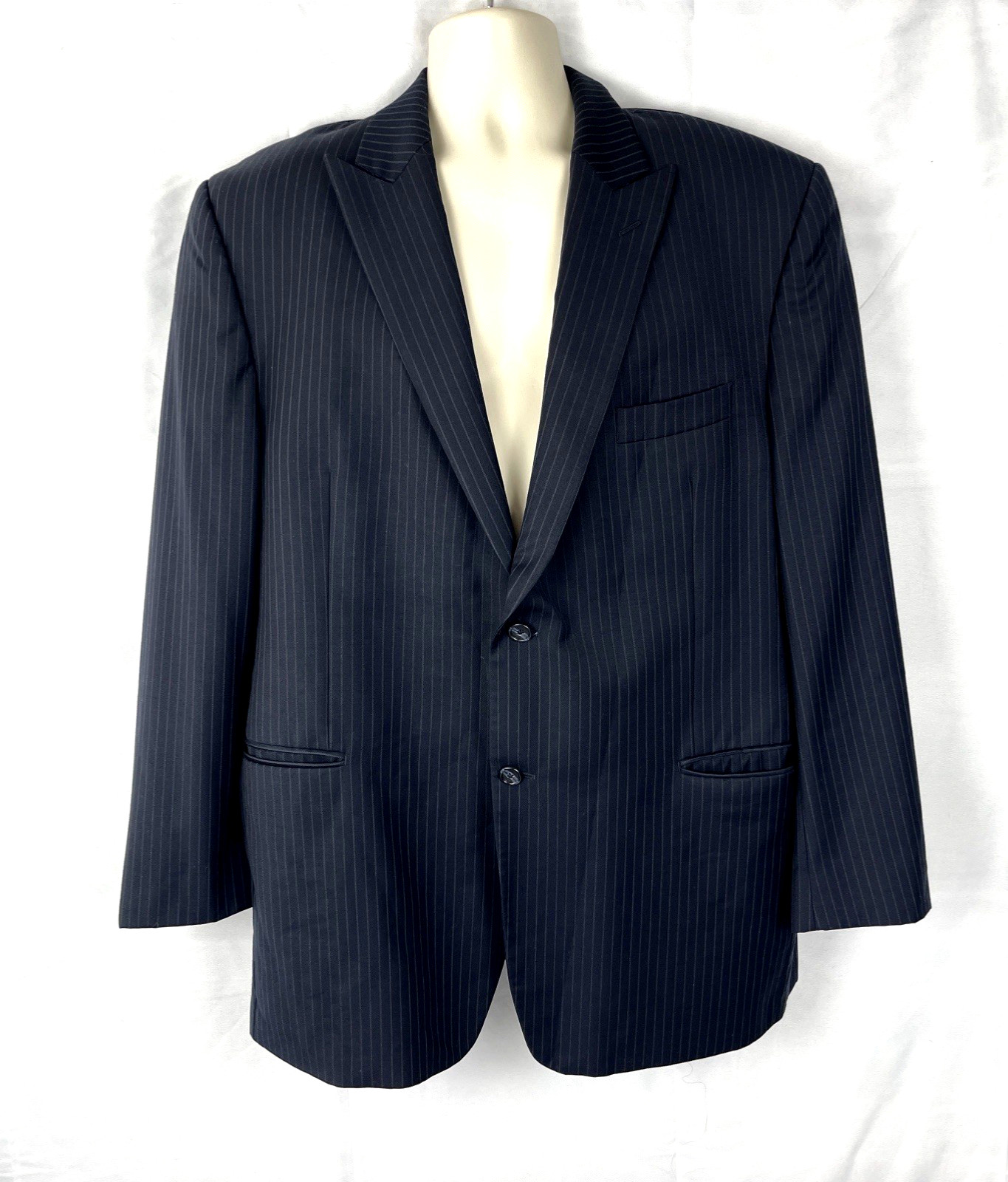 Vintage Calvin Klein Mens 48L Navy Black Pinstripe Wool Blazer Sport Coat Jacket