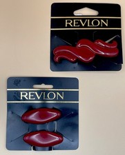 Vtg New 90s Revlon Hair Clip Barrettes Dark Red Color 3 Clips