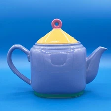 VINTAGE LINDT STYMEIST 3-Cup Teapot Blue Yellow Green Pink w/ LINDT STICKER