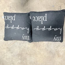 Outdoor Throw Pillow Dog Print Black White My Happy Place 16x16