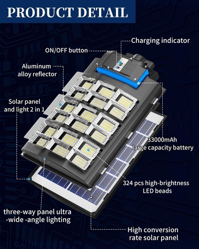 Luces de calle solares Gefolly al aire libre comercial estacionamiento lote luz sensor 6500K - Imagen 4 de 6