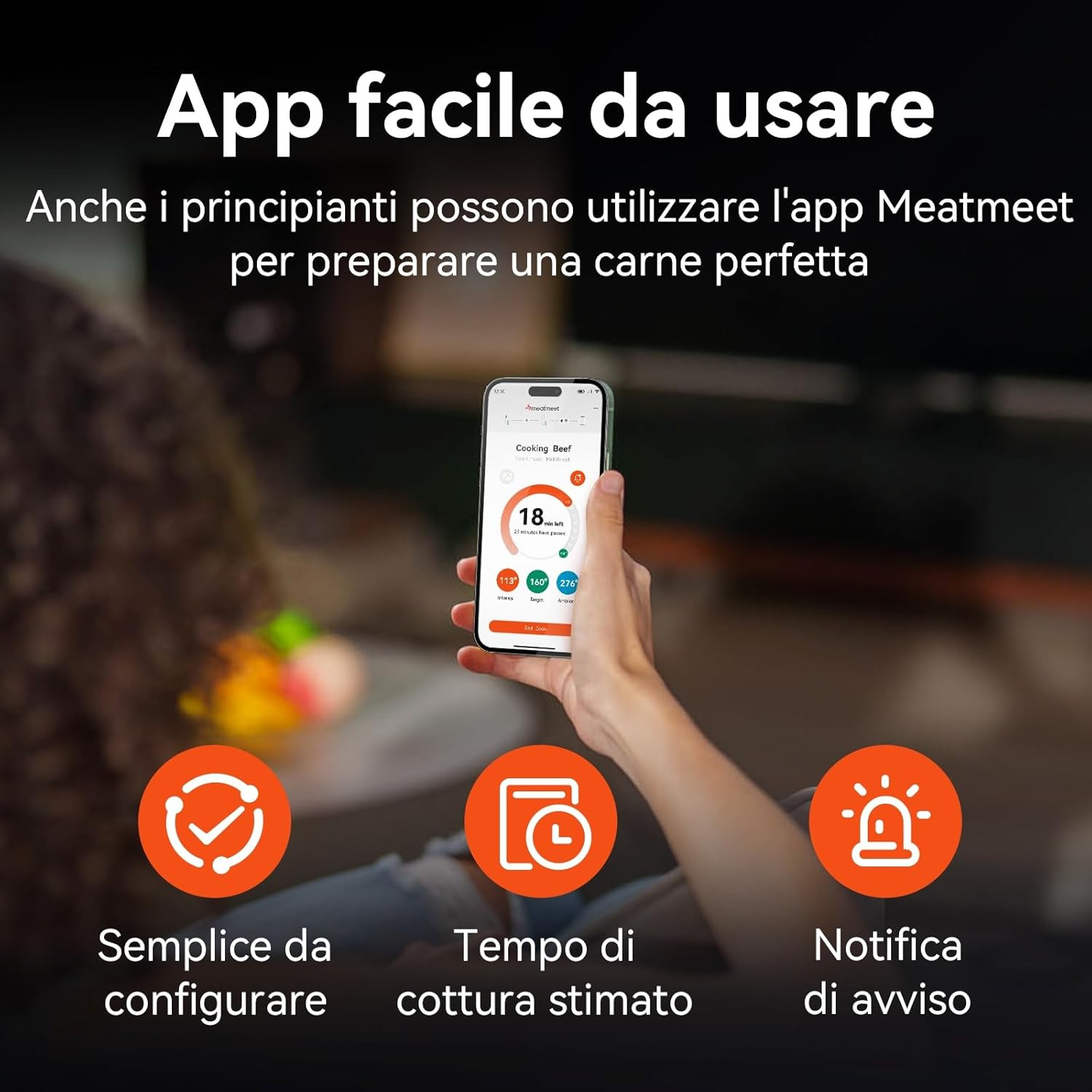 Termometro Carne WiFi e Bluetooth Pro - Monitoraggio App e Timer BBQ - 4