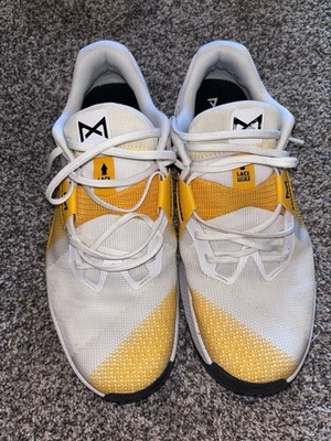 Nike PG 4 White Yellow Black Low Top Lace Up Mesh Basketball Sneakers Men's
