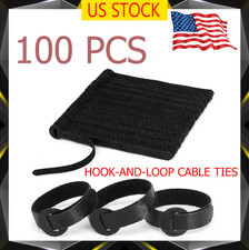 100 PCS Cable Straps Reusable Wire Cord Hook Loop Ties Black Fastening Organizer