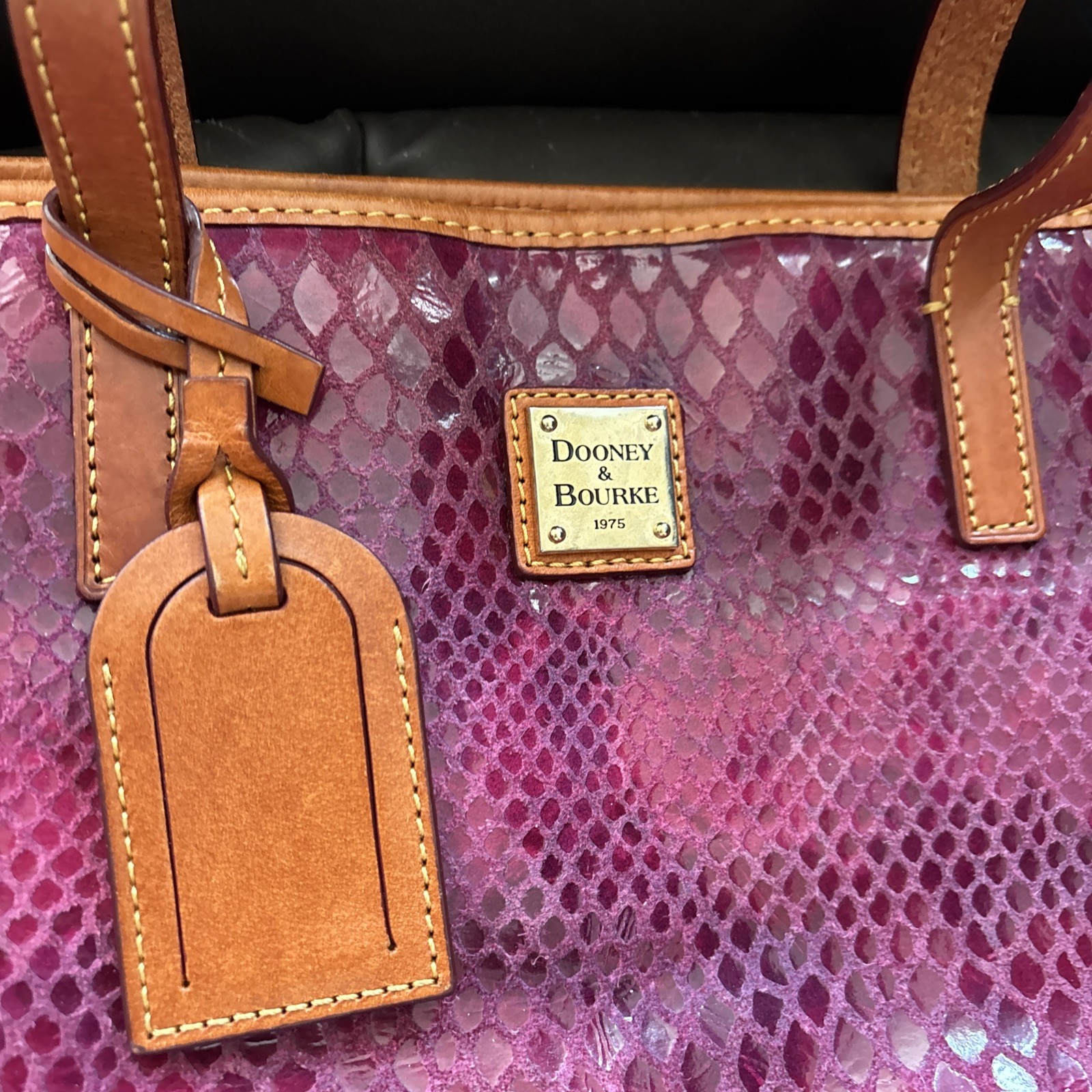 Dooney Python Snake Pink Berry Fuscia Charleston … - image 3