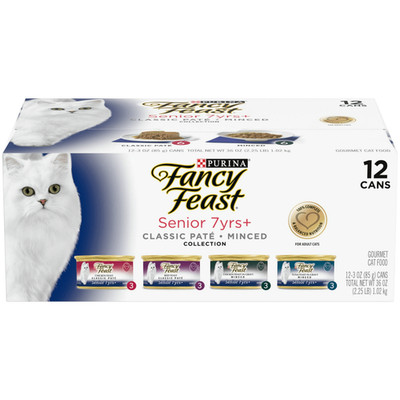 Senior 7+ Wet Cat Food Variety Pack - 12ct Classic Pate & Minced 3oz Cans